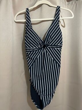 Tommy Hilfiger Navy and White Striped Swimsuit